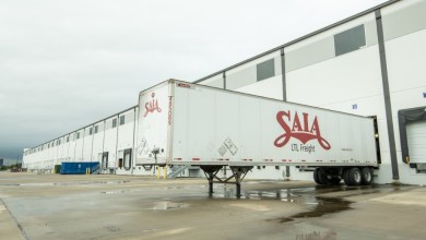 a Saia trailer at a warehouse