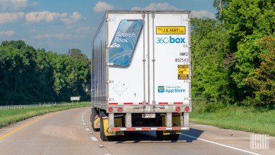 A JB Hunt 360box trailer being pulled on a highway