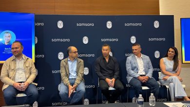 Samsara customer panel at the Beyond 2026 conference in Las Vegas, featuring Dave Tu of DCL Logistics and other fleet executives.
