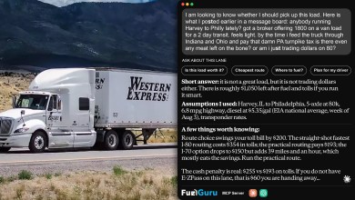 Western Express tractor-trailers alongside FuelGuru MCP branding