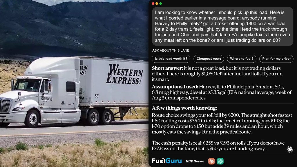 Western Express tractor-trailers alongside FuelGuru MCP branding