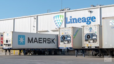 refrigerated trailers at a Lineage warehouse