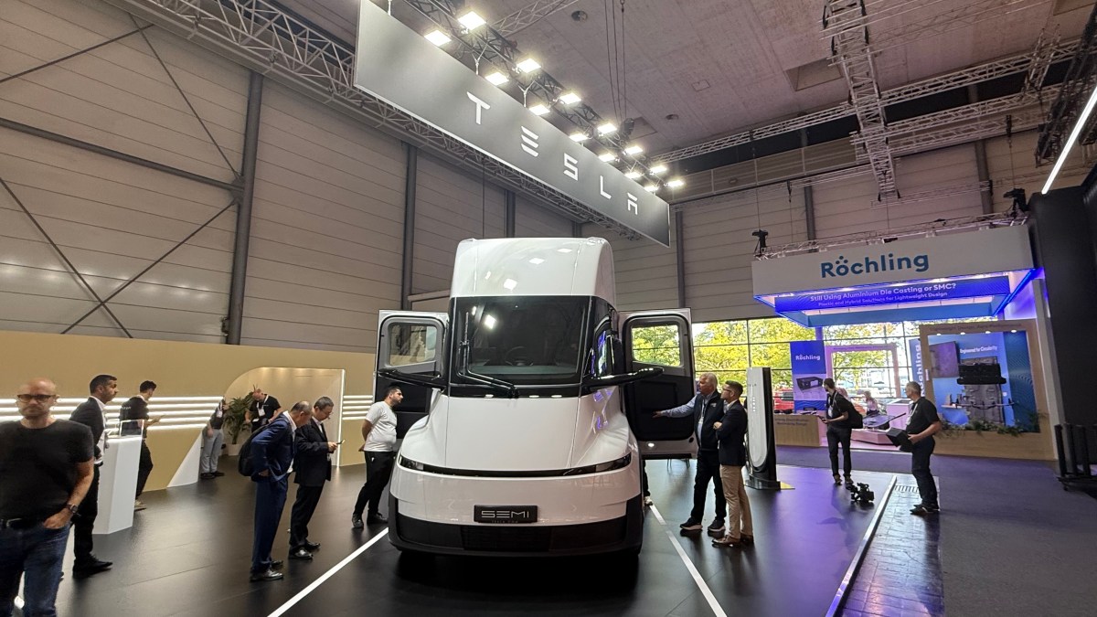 European version of the Tesla Semi displayed at the IAA event in Hannover Germany. (Photo: Thomas Wasson/FreightWaves)