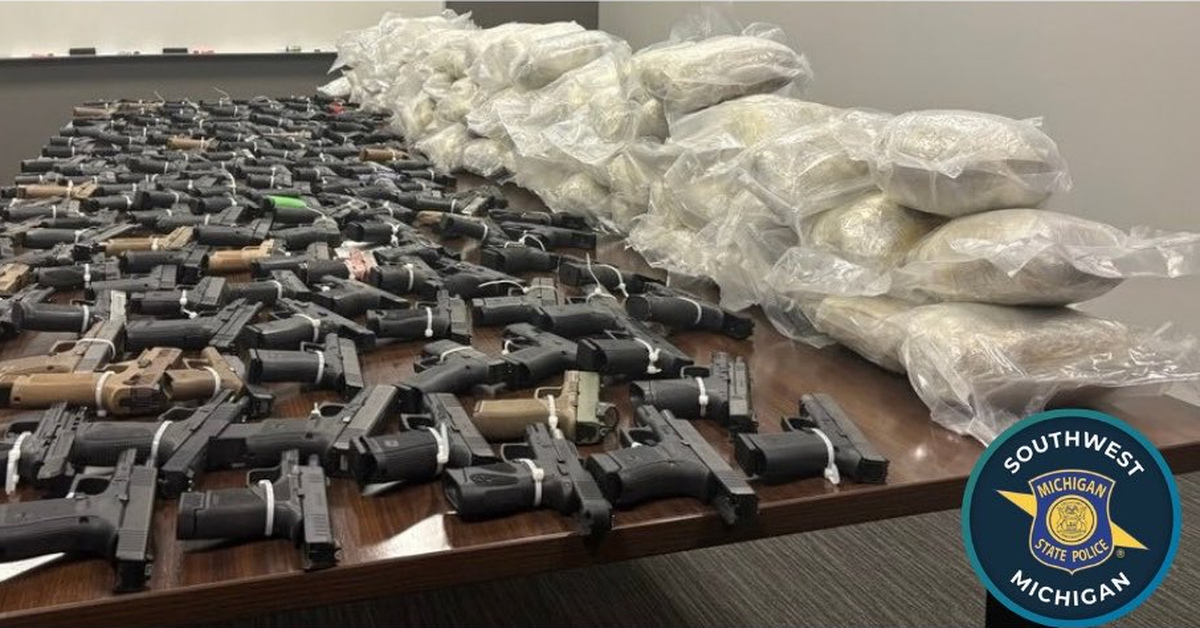 Michigan semi stop uncovers 368 pounds of suspected heroin, 174 handguns
