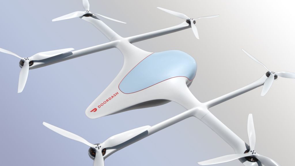 View from above a six-propeller DoorDash drone.