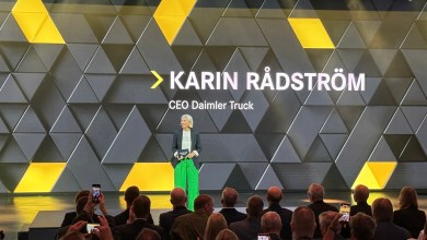Daimler Truck's CEO Karin Rådström presenting on stage at IAA 2026 in Hannover Germany