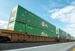 Hub Group intermodal containers on well cars