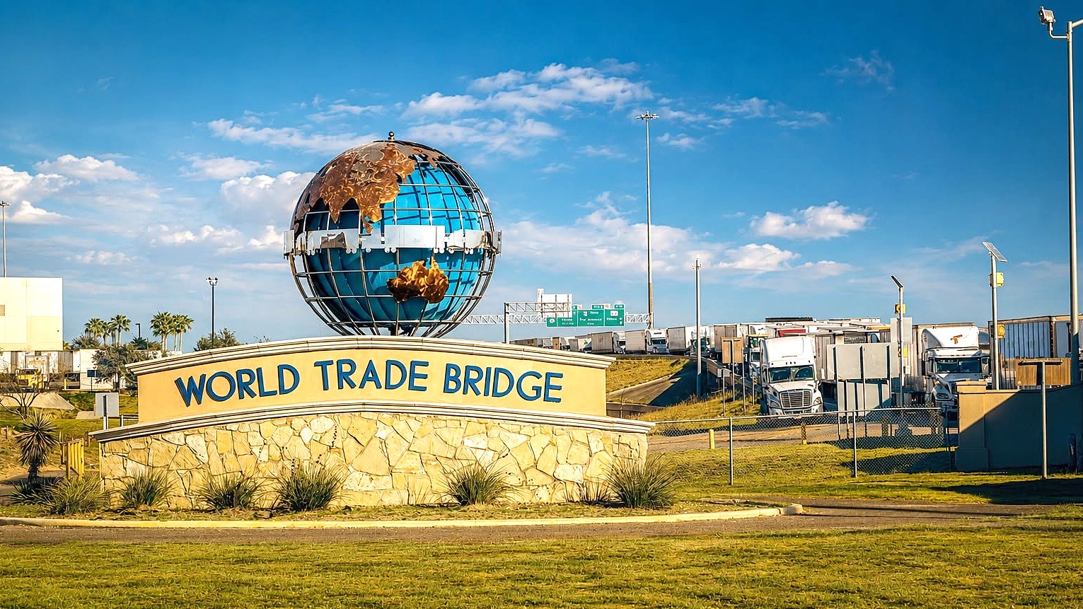 Commercial trucks line up at the World Trade Bridge in Laredo, Texas. Laredo remained the nation’s No. 1 international trade gateway in August, handling $38.6 billion in two-way commerce. (Photo: Port Laredo)