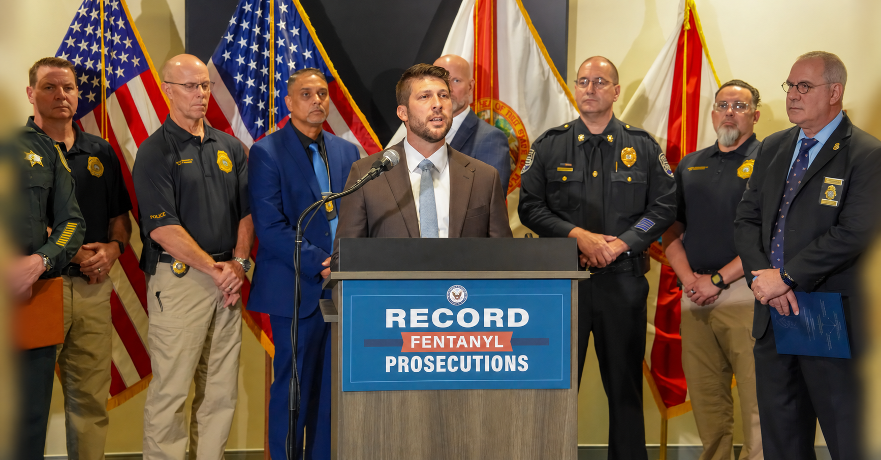Florida Attorney General James Uthmeier announces a South Florida drug trafficking investigation involving cocaine shipments from California through unsuspecting commercial trucking companies. (Photo: Florida Attorney General's Office)