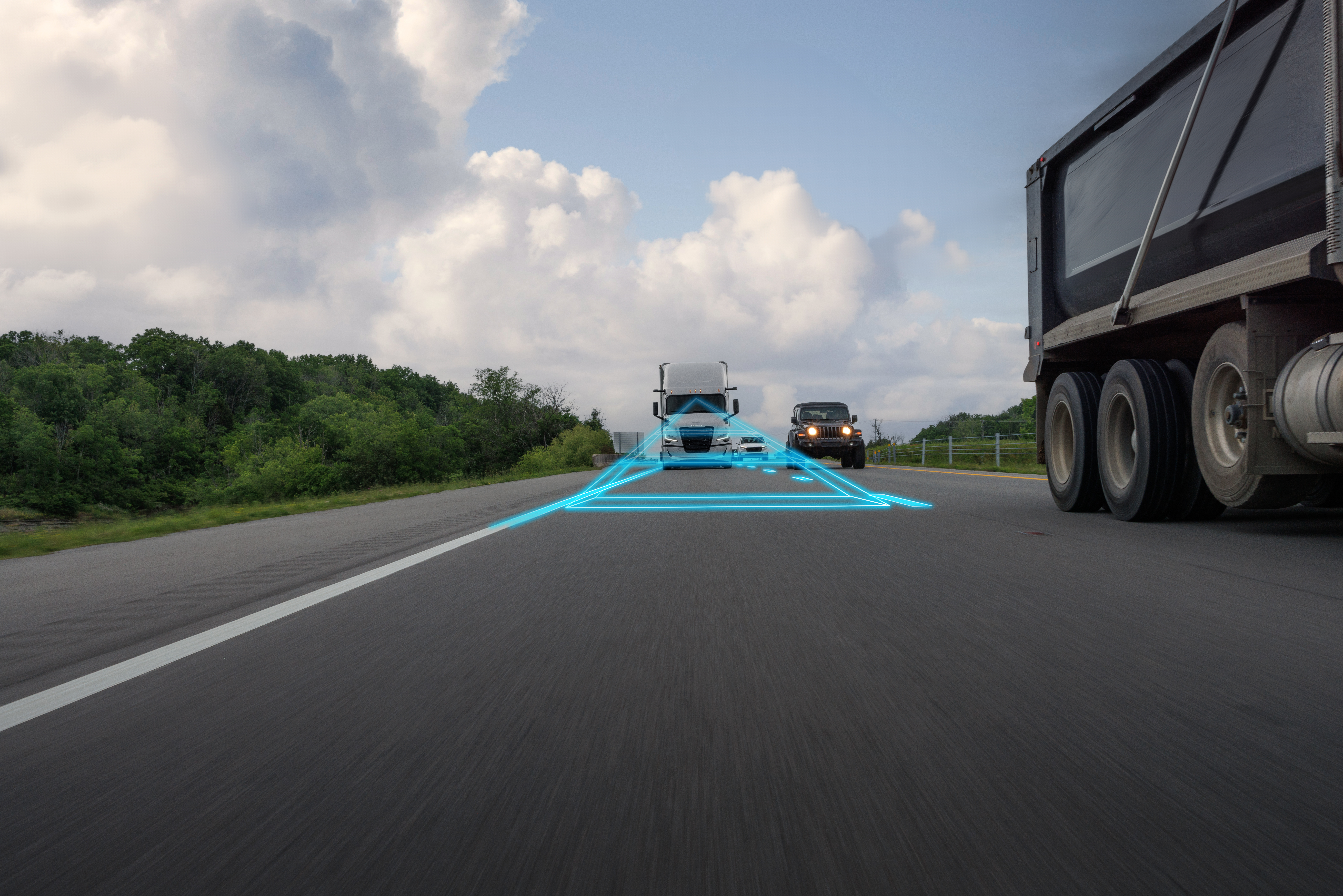 Daimler’s autonomy-ready Freightliner Cascadia is built with redundant braking and steering from the factory, ready to run a self-driving system added later as a modular layer. (Photo: Daimler Trucks North America)