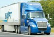 A blue Swift Transportation tractor pulling a Swift trailer on a highway