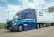 a Blue Marten sleeper cab pulling a white Marten trailer