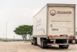 A Forward Air truck leaving a warehouse