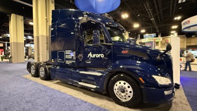 Aurora Driver-powered Peterbilt truck pulling at the American Trucking Associations Management Conference & Exhibition 2026 event